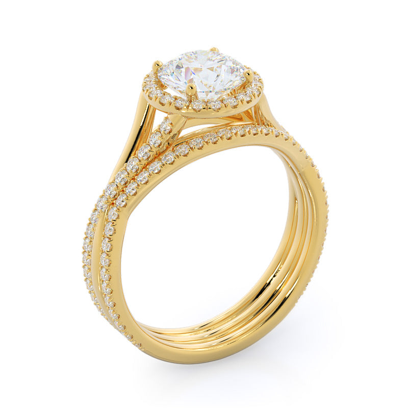 Twisting Diamond Halo Engagement Ring with Round Cut Diamond in 14KT Rose Gold view 6
