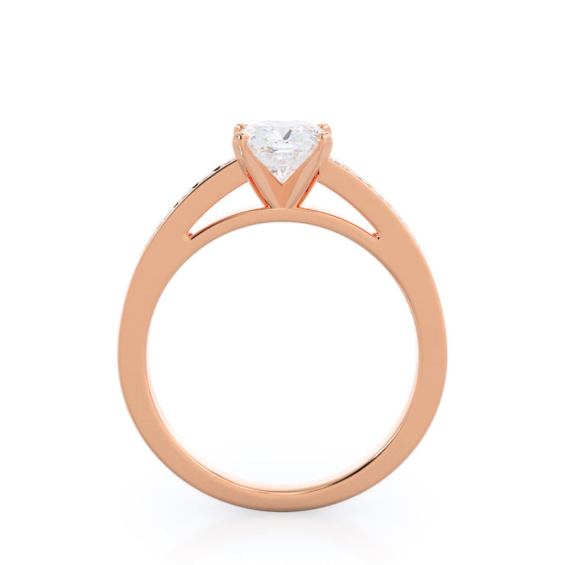 Cushion Cut Channel Set Princess Engagement Ring with Lab Grown Diamond in 14KT Rose Gold view 2
