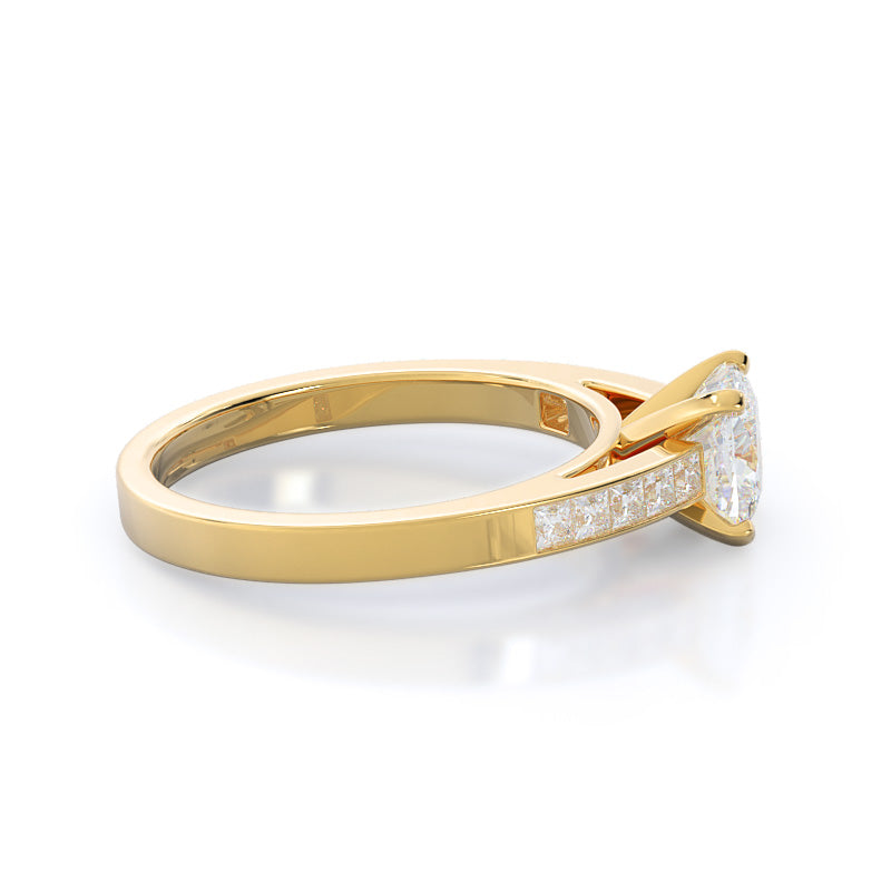 Cushion Cut Channel Set Princess Engagement Ring with Lab Grown Diamond in 14KT Yellow Gold view 3
