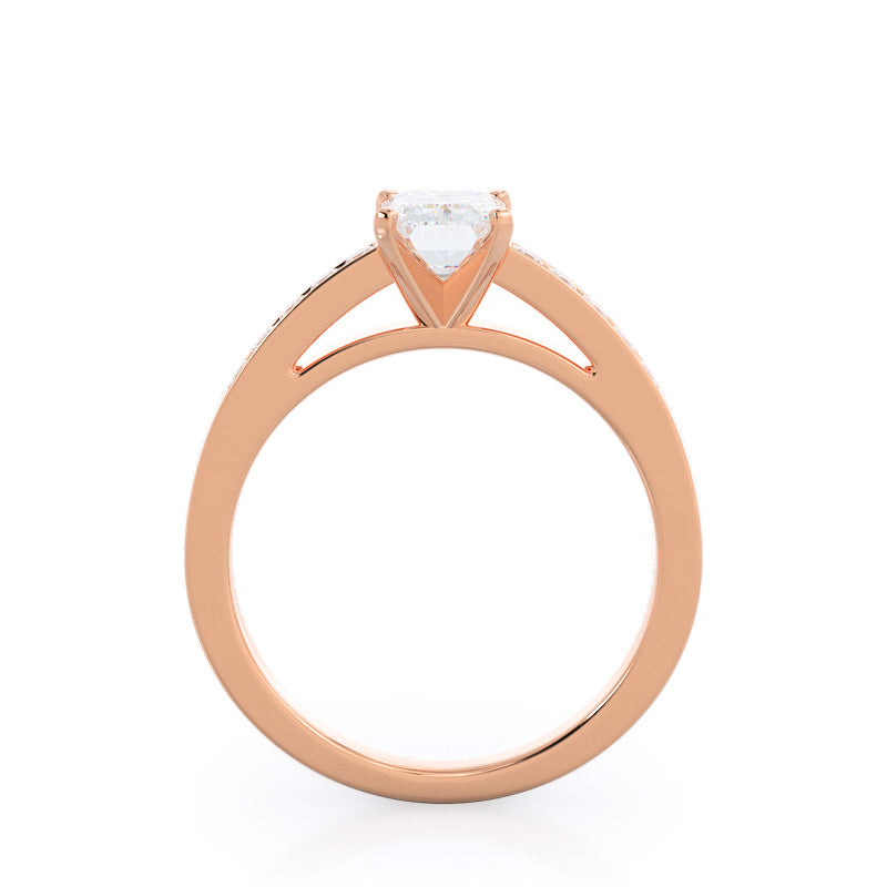 Emerald Cut Channel Set Princess Engagement Ring with Lab Grown Diamond in 14KT Rose Gold view 2

