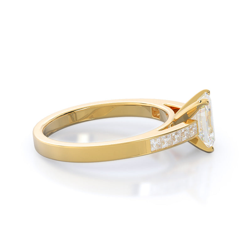 Emerald Cut Channel Set Princess Engagement Ring with Lab Grown Diamond in 14KT Yellow Gold view 3
