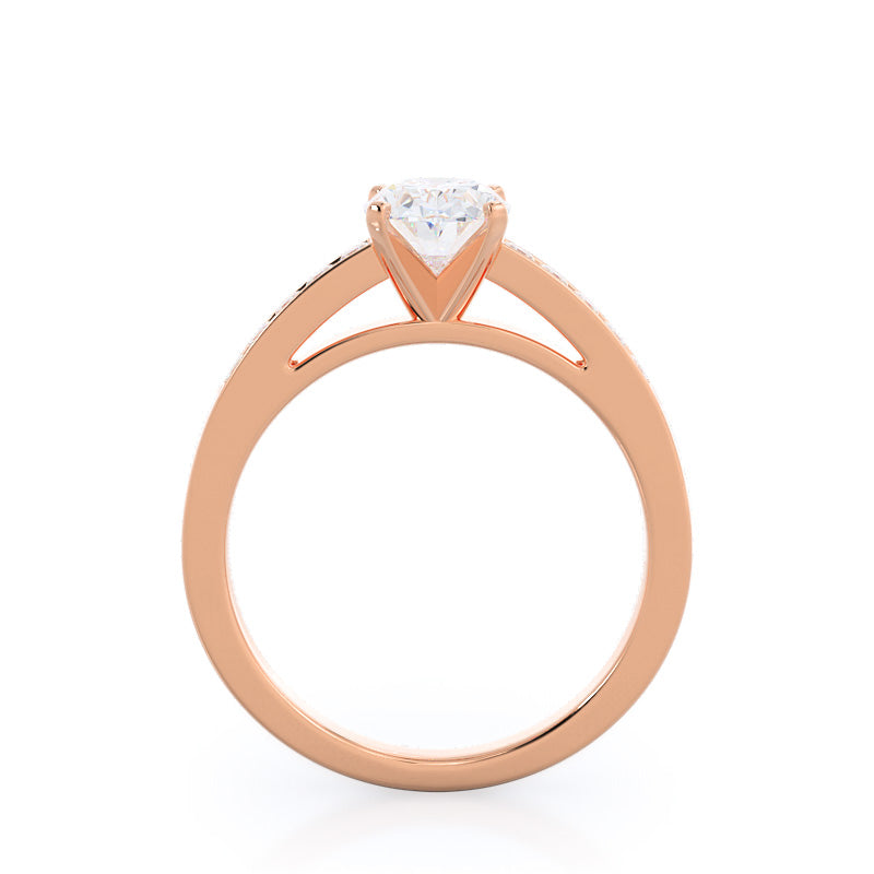 Oval Cut Channel Set Princess Engagement Ring with Lab Grown Diamond in 14KT Rose Gold view 2

