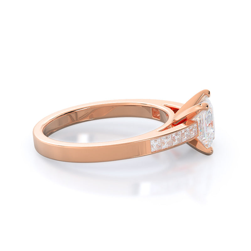 Princess Cut Channel Set Princess Engagement Ring with Lab Grown Diamond in 14KT Rose Gold view 3
