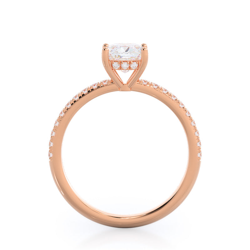 Cushion Cut Diamond Basket Pave Engagement Ring with Lab Grown Diamond in 14KT Rose Gold view 2
