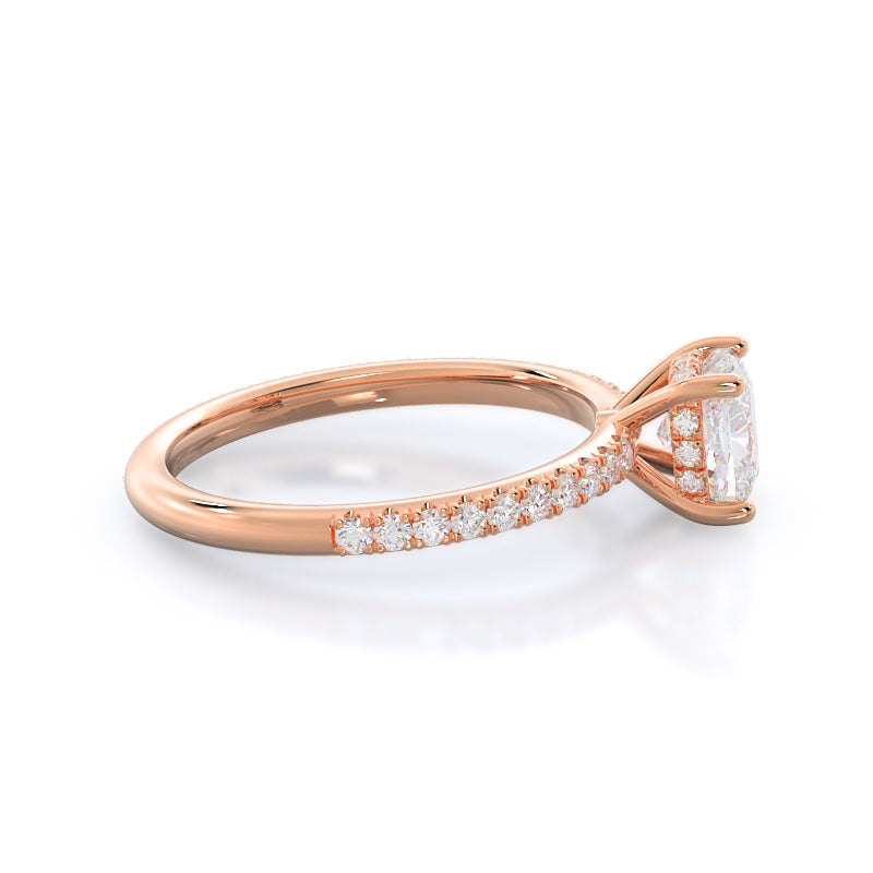 Cushion Cut Diamond Basket Pave Engagement Ring with Lab Grown Diamond in 14KT Rose Gold view 3
