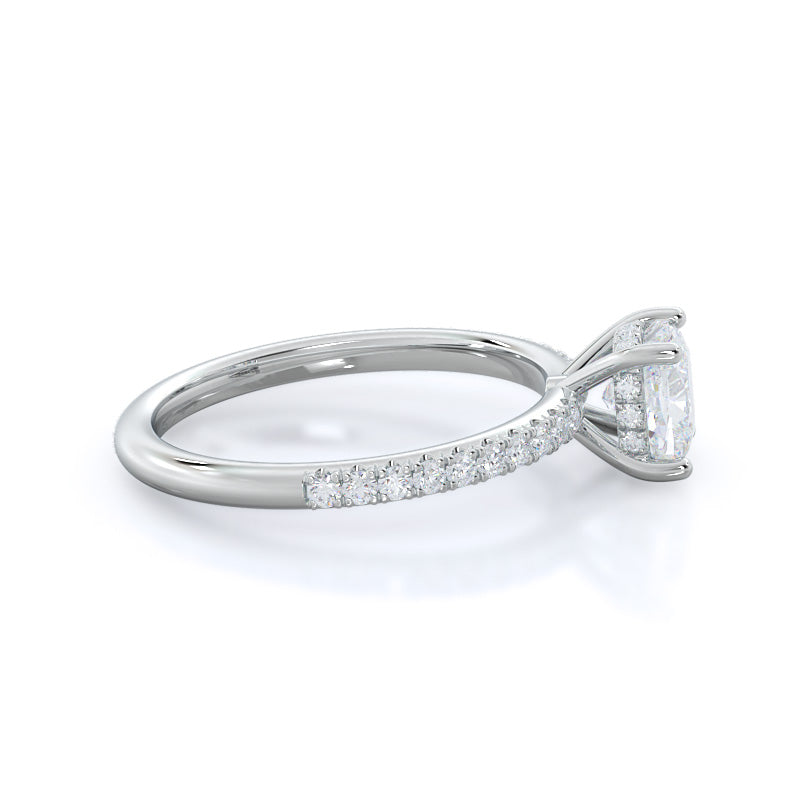 Cushion Cut Diamond Basket Pave Engagement Ring with Lab Grown Diamond in 14KT Platinum view 3
