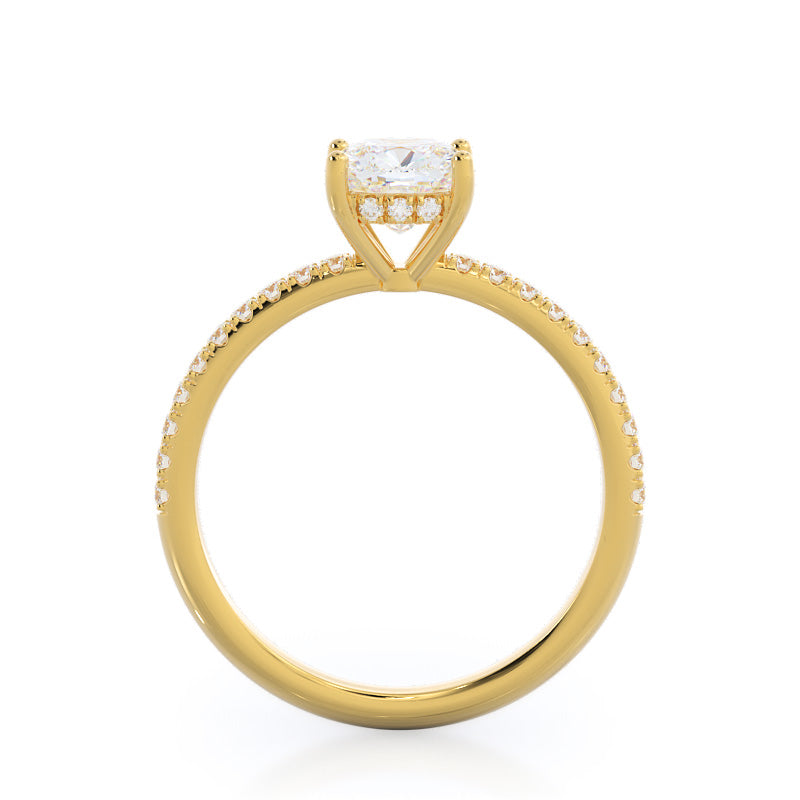 Cushion Cut Diamond Basket Pave Engagement Ring with Lab Grown Diamond in 14KT Yellow Gold view 2
