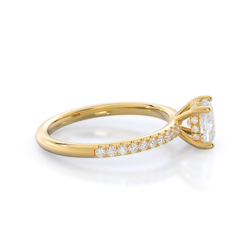Cushion Cut Diamond Basket Pave Engagement Ring with Lab Grown Diamond in 14KT Yellow Gold view 3
