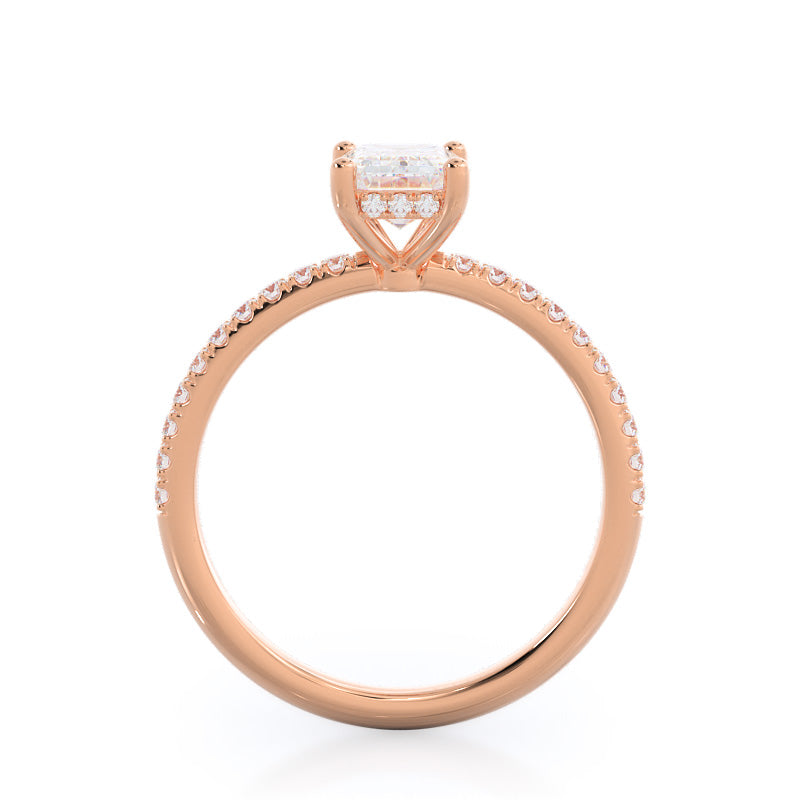 Emerald Cut Diamond Basket Pave Engagement Ring with Lab Grown Diamond in 14KT Rose Gold view 2
