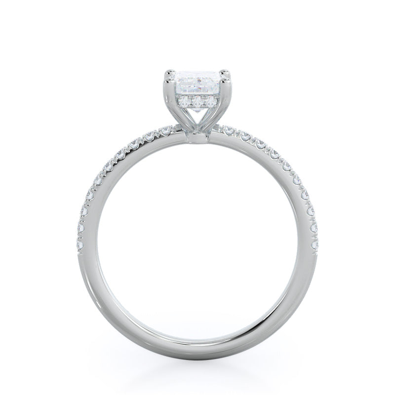 Emerald Cut Diamond Basket Pave Engagement Ring with Lab Grown Diamond in 14KT Platinum view 2
