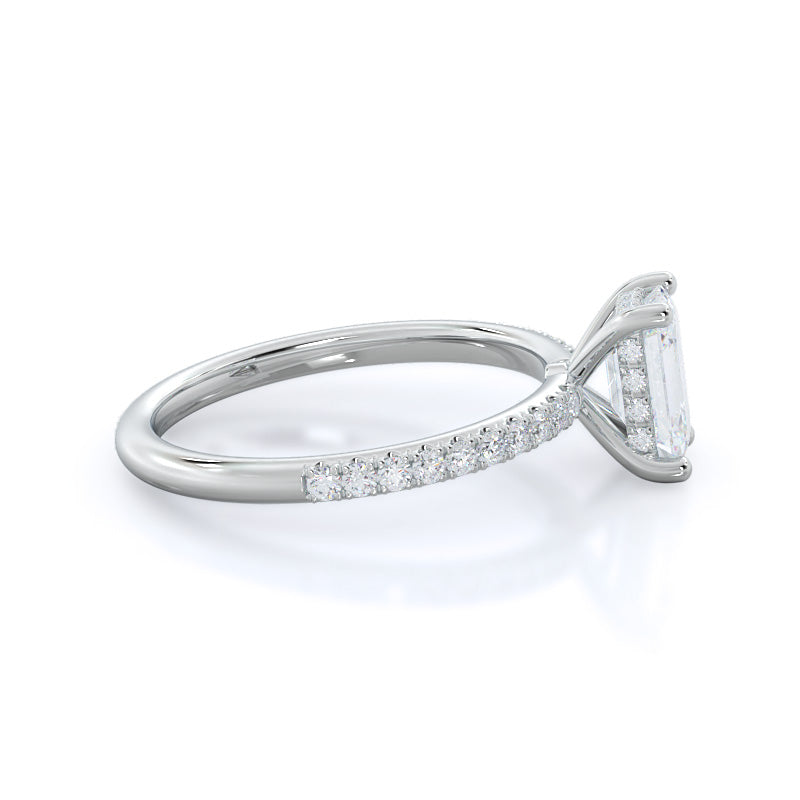 Emerald Cut Diamond Basket Pave Engagement Ring with Lab Grown Diamond in 14KT Platinum view 3
