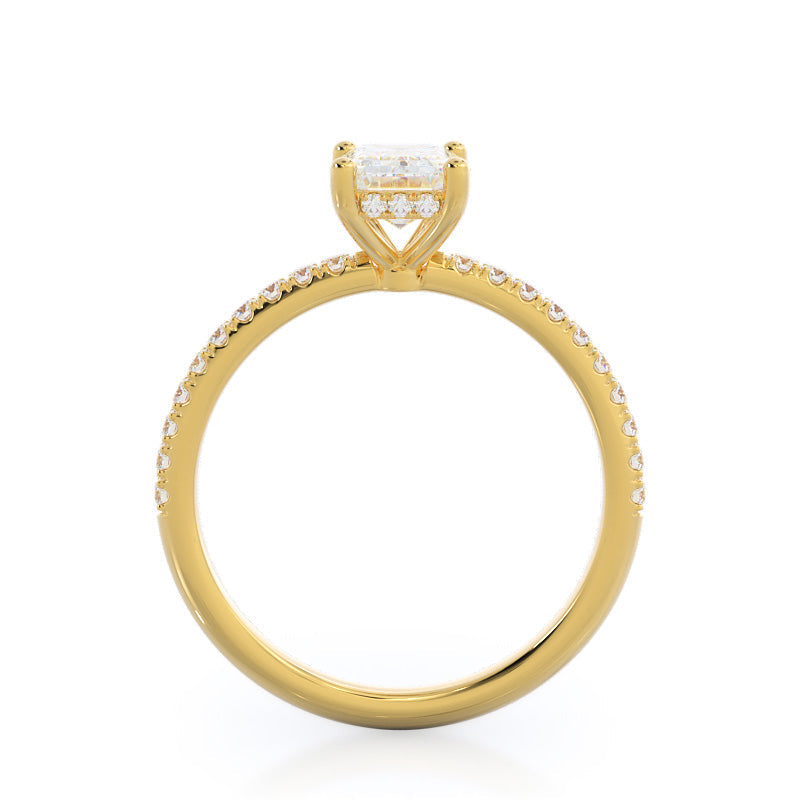 Emerald Cut Diamond Basket Pave Engagement Ring with Lab Grown Diamond in 14KT Yellow Gold view 2
