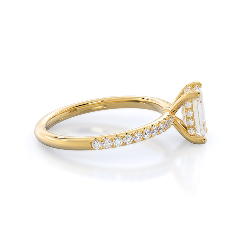 Emerald Cut Diamond Basket Pave Engagement Ring with Lab Grown Diamond in 14KT Yellow Gold view 3
