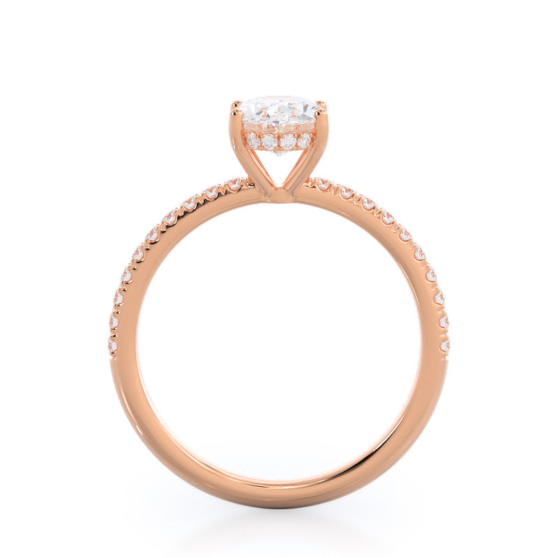 Oval Cut Diamond Basket Pave Engagement Ring with Lab Grown Diamond in 14KT Rose Gold view 2
