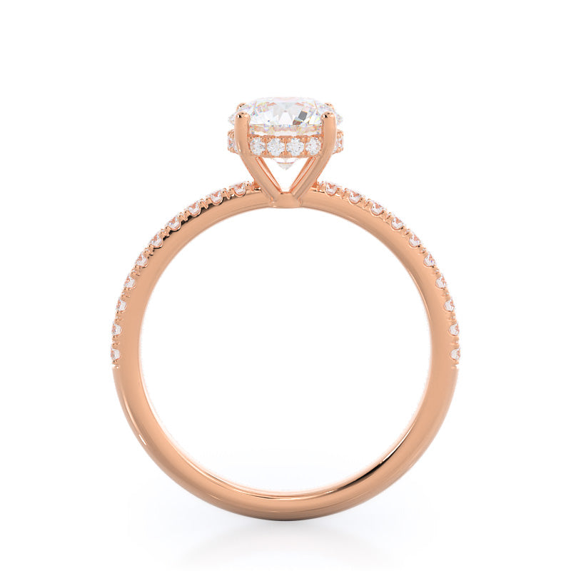 Round Cut Diamond Basket Pave Engagement Ring with Lab Grown Diamond in 14KT Rose Gold view 2
