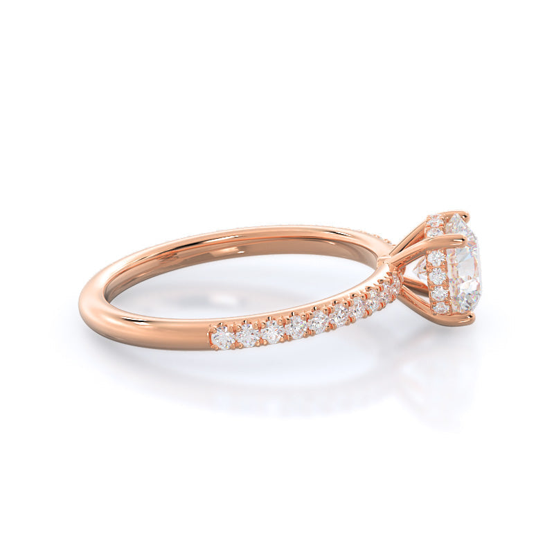 Round Cut Diamond Basket Pave Engagement Ring with Lab Grown Diamond in 14KT Rose Gold view 3
