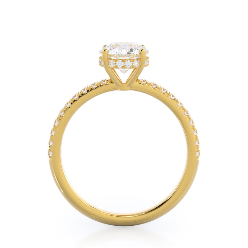 Round Cut Diamond Basket Pave Engagement Ring with Lab Grown Diamond in 14KT Yellow Gold view 2
