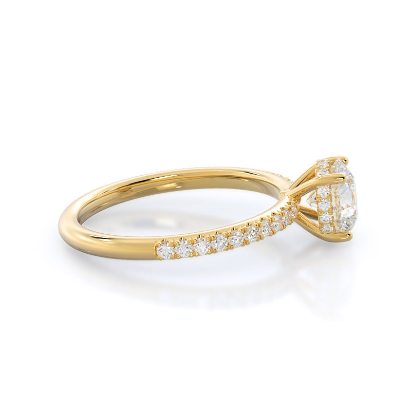 Round Cut Diamond Basket Pave Engagement Ring with Lab Grown Diamond in 14KT Yellow Gold view 3
