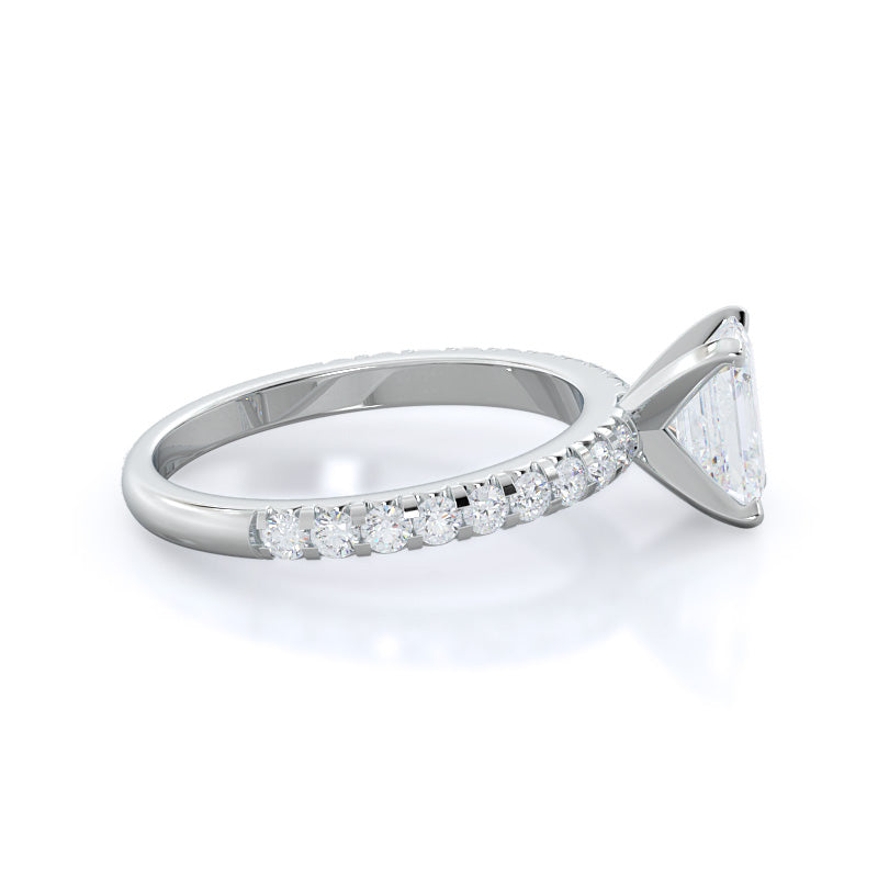 French Set Pave Diamond Engagement Ring with Emerald Cut Diamond in 14KT Platinum view 3
