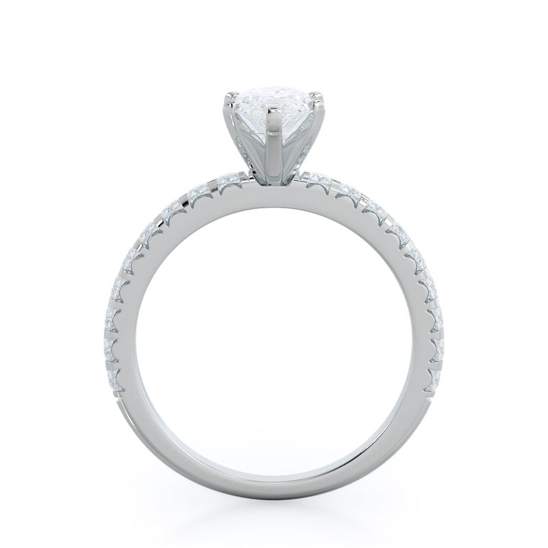 French Set Pave Diamond Engagement Ring with Marquise Cut Diamond in 14KT Platinum view 2
