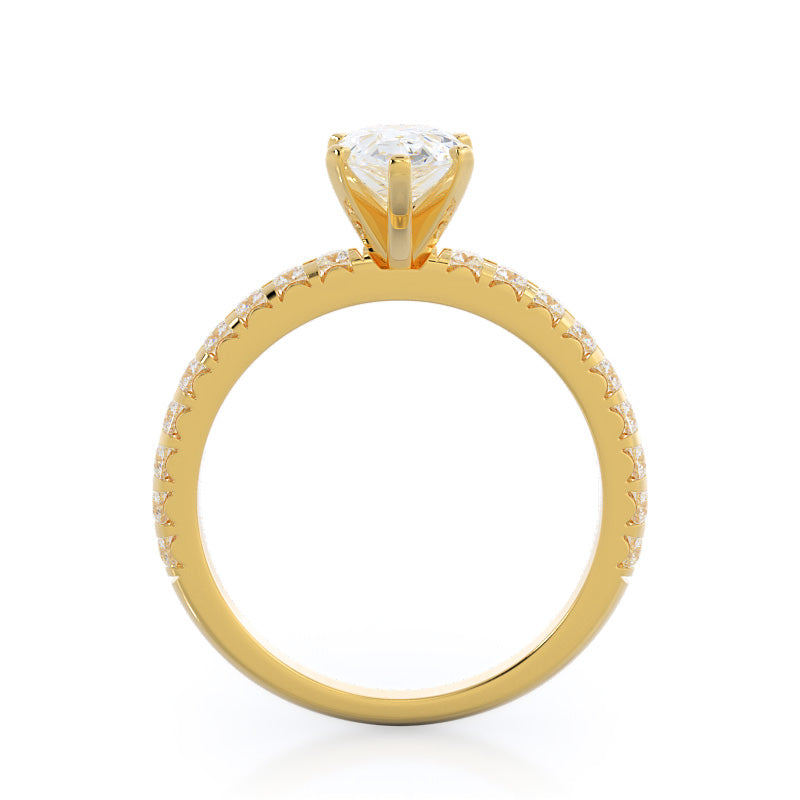 French Set Pave Diamond Engagement Ring with Pear Cut Diamond in 14KT Yellow Gold view 2
