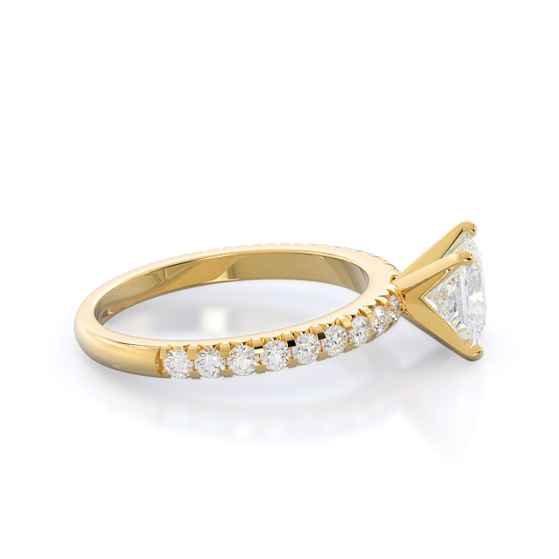 French Set Pave Diamond Engagement Ring with Princess Cut Diamond in 14KT Yellow Gold view 3
