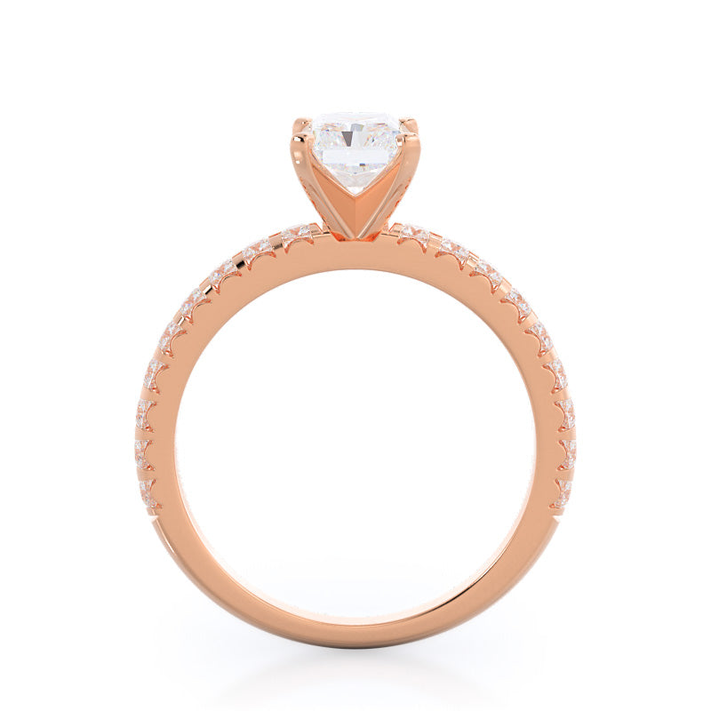 French Set Pave Diamond Engagement Ring with Radiant Cut Diamond in 14KT Rose Gold view 2
