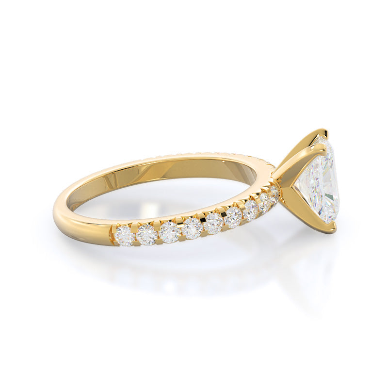 French Set Pave Diamond Engagement Ring with Radiant Cut Diamond in 14KT Yellow Gold view 3
