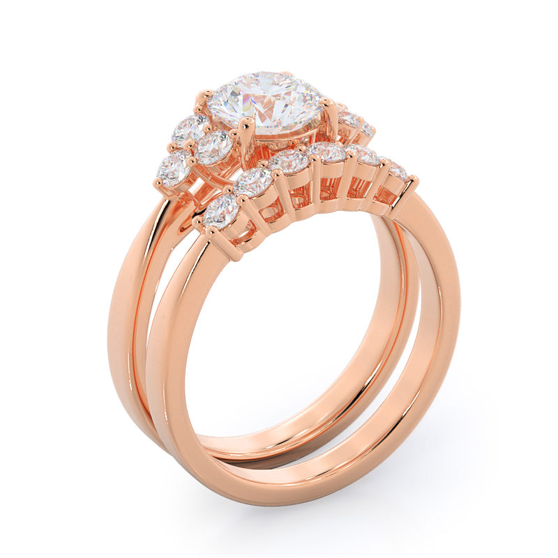 Heart Cut Cluster Side Stone Diamond Engagement Ring with Lab Grown Diamond in 14KT Rose Gold view 4
