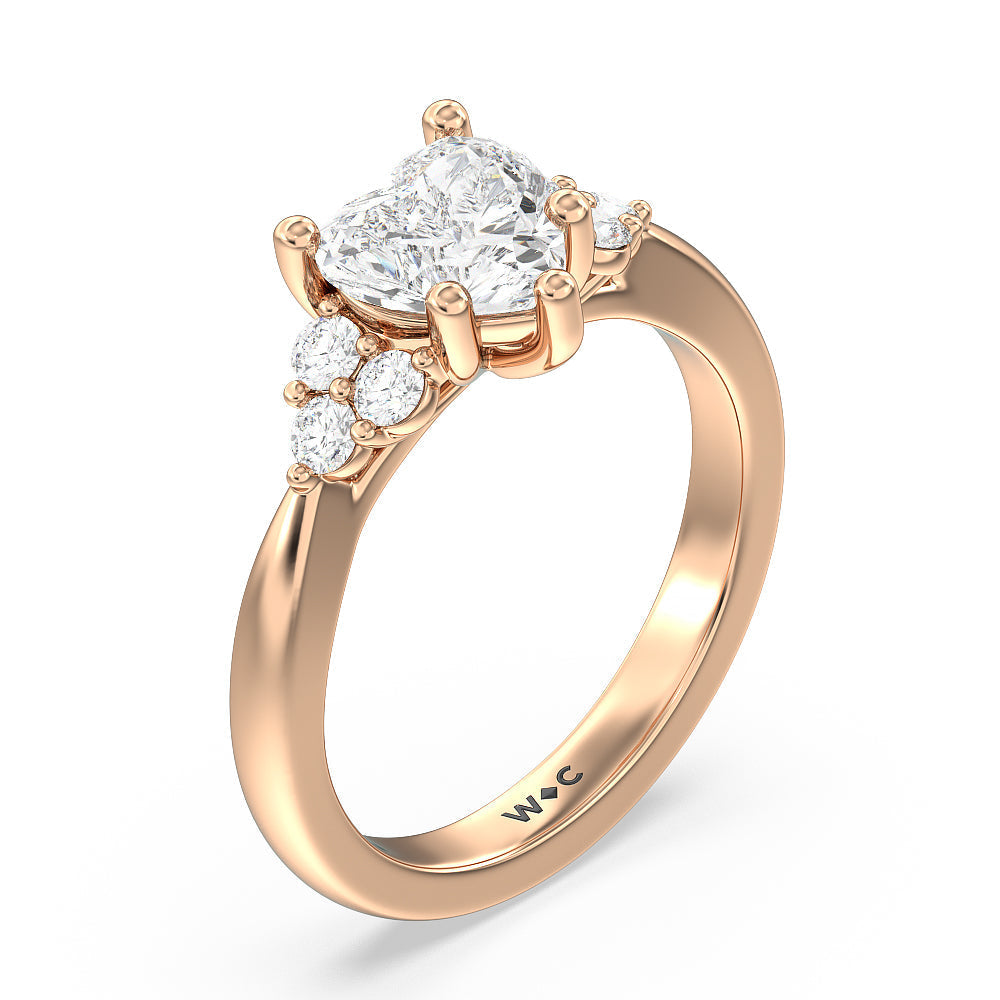 Heart Cut Cluster Side Stone Diamond Engagement Ring with Lab Grown Diamond in 14KT Rose Gold view 3
