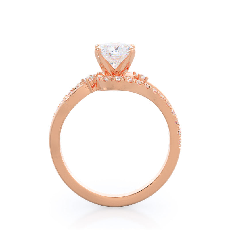 Two Tone Bypass Diamond Engagement Ring with Cushion Cut Diamond in 14KT Rose Gold view 2

