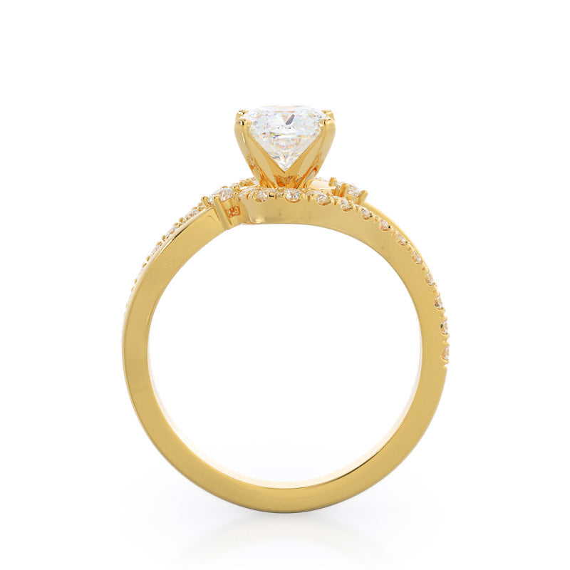 Two Tone Bypass Diamond Engagement Ring with Cushion Cut Diamond in 14KT Yellow Gold view 2
