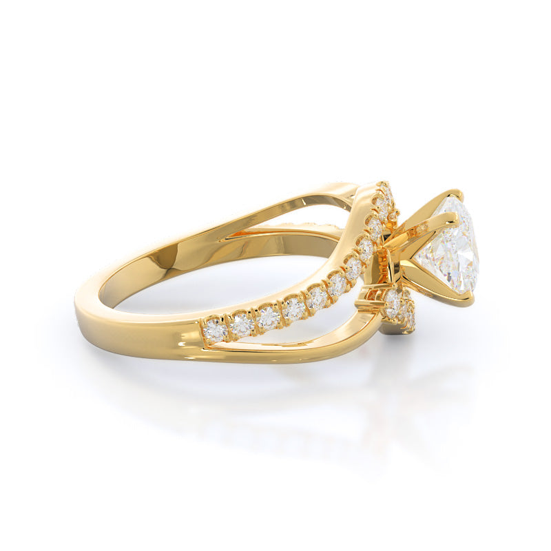 Two Tone Bypass Diamond Engagement Ring with Cushion Cut Diamond in 14KT Yellow Gold view 3
