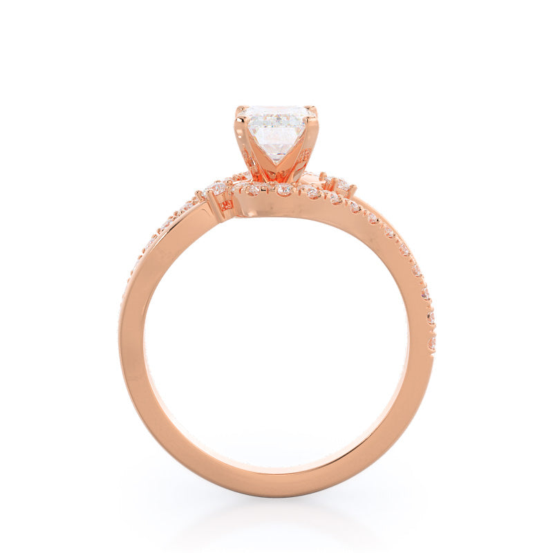 Emerald Cut Two Tone Bypass Diamond Engagement Ring with Lab Grown Diamond in 14KT Rose Gold view 2
