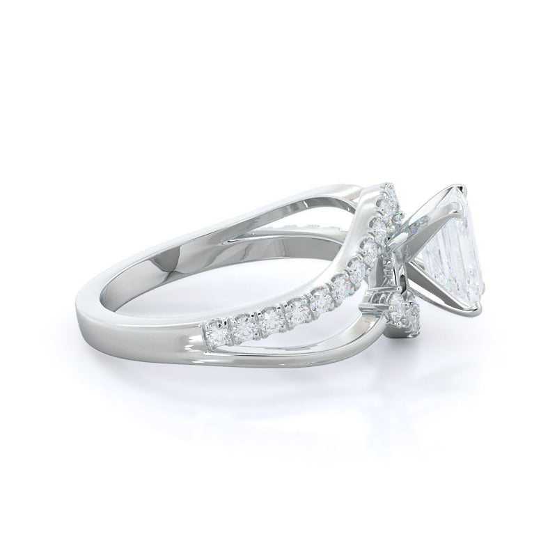 Emerald Cut Two Tone Bypass Diamond Engagement Ring with Lab Grown Diamond in 14KT Platinum view 3
