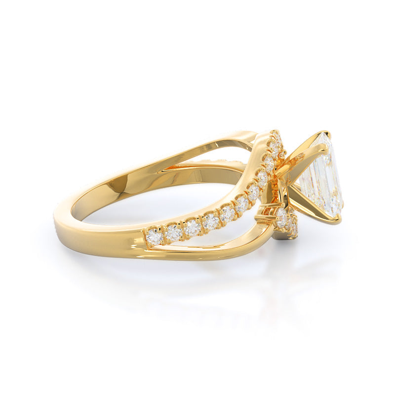 Emerald Cut Two Tone Bypass Diamond Engagement Ring with Lab Grown Diamond in 14KT Yellow Gold view 3
