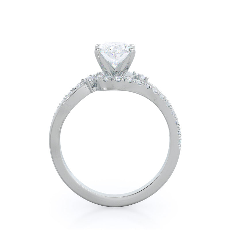 Two Tone Bypass Diamond Engagement Ring with Oval Cut Diamond in 14KT Platinum view 2
