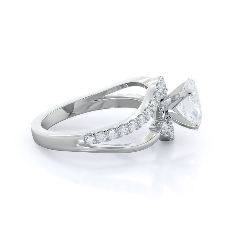 Two Tone Bypass Diamond Engagement Ring with Oval Cut Diamond in 14KT Platinum view 3
