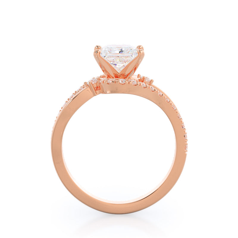 Two Tone Bypass Diamond Engagement Ring with Princess Cut Diamond in 14KT Rose Gold view 2
