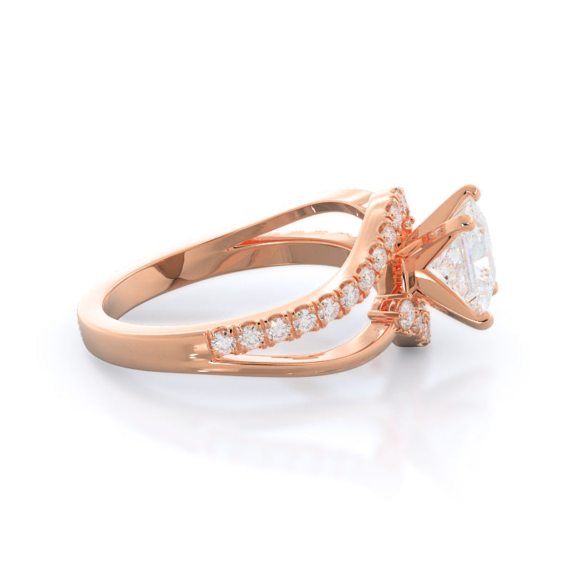 Two Tone Bypass Diamond Engagement Ring with Princess Cut Diamond in 14KT Rose Gold view 3
