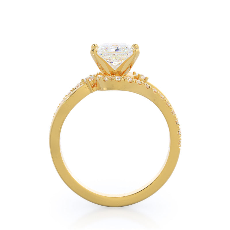 Two Tone Bypass Diamond Engagement Ring with Princess Cut Diamond in 14KT Yellow Gold view 2
