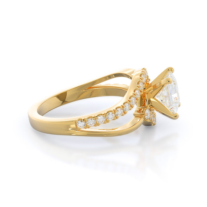 Two Tone Bypass Diamond Engagement Ring with Princess Cut Diamond in 14KT Yellow Gold view 3
