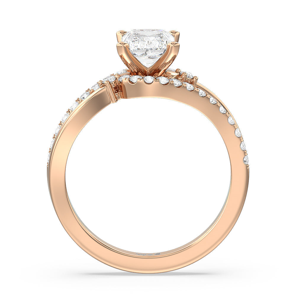 Two Tone Bypass Diamond Engagement Ring with Radiant Cut Diamond in 14KT Rose Gold view 2
