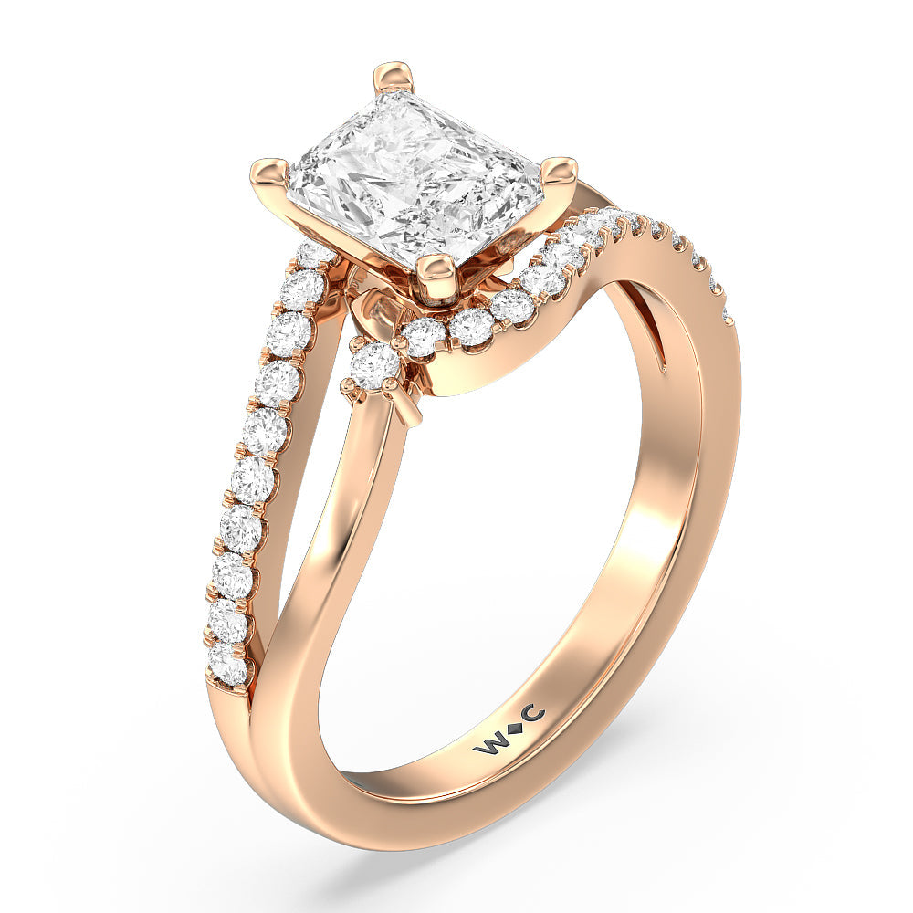 Radiant Cut Two Tone Bypass Diamond Engagement Ring with Lab Grown Diamond in 14KT Rose Gold view 3
