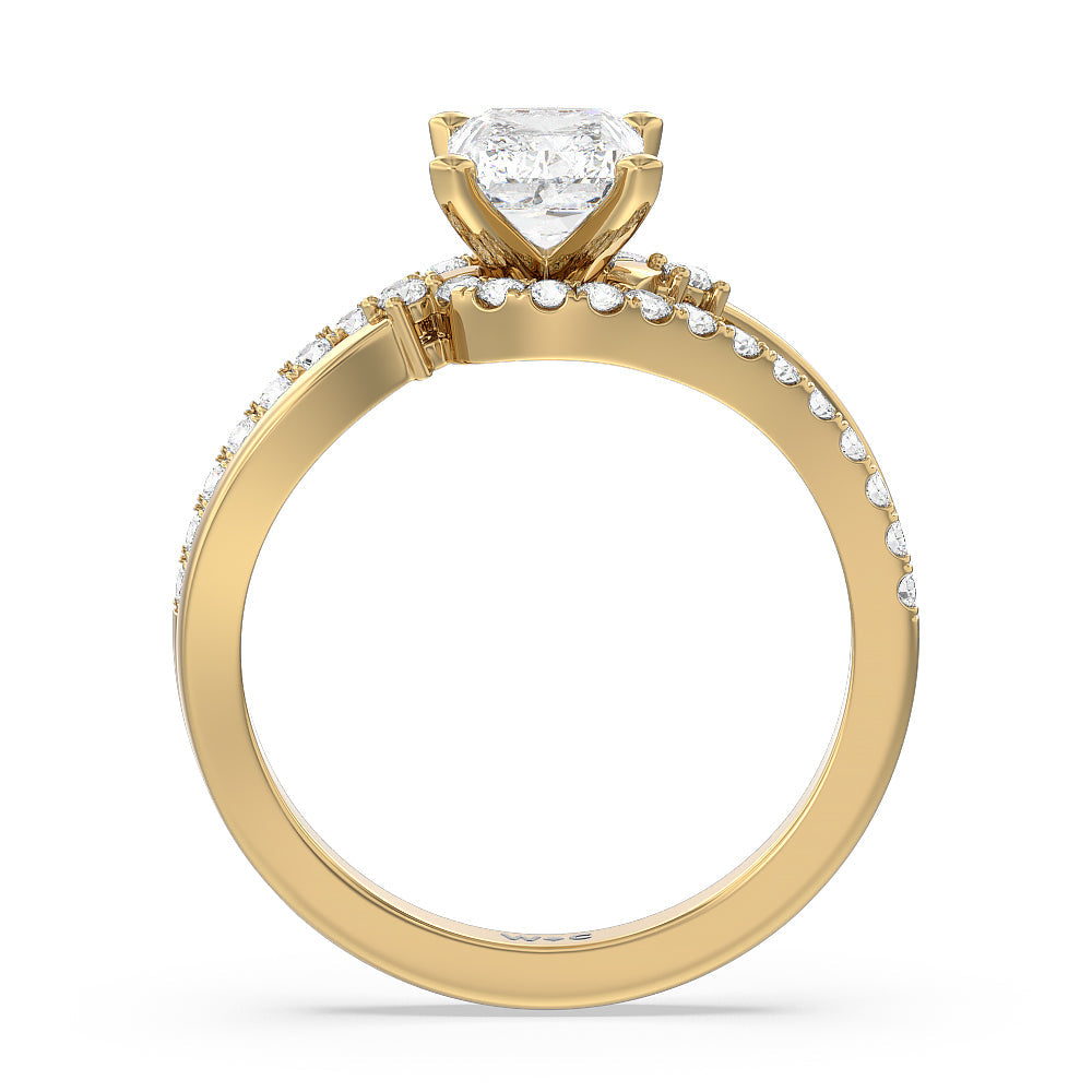 Two Tone Bypass Diamond Engagement Ring with Radiant Cut Diamond in 14KT Yellow Gold view 2
