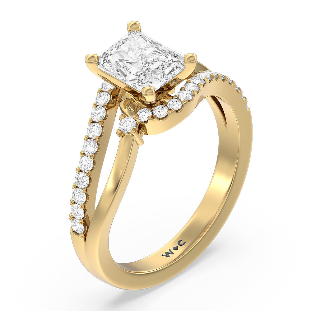 Two Tone Bypass Diamond Engagement Ring with Radiant Cut Diamond in 14KT Yellow Gold view 3
