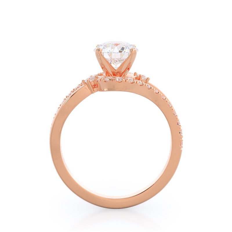 Two Tone Bypass Diamond Engagement Ring with Round Cut Diamond in 14KT Rose Gold view 2
