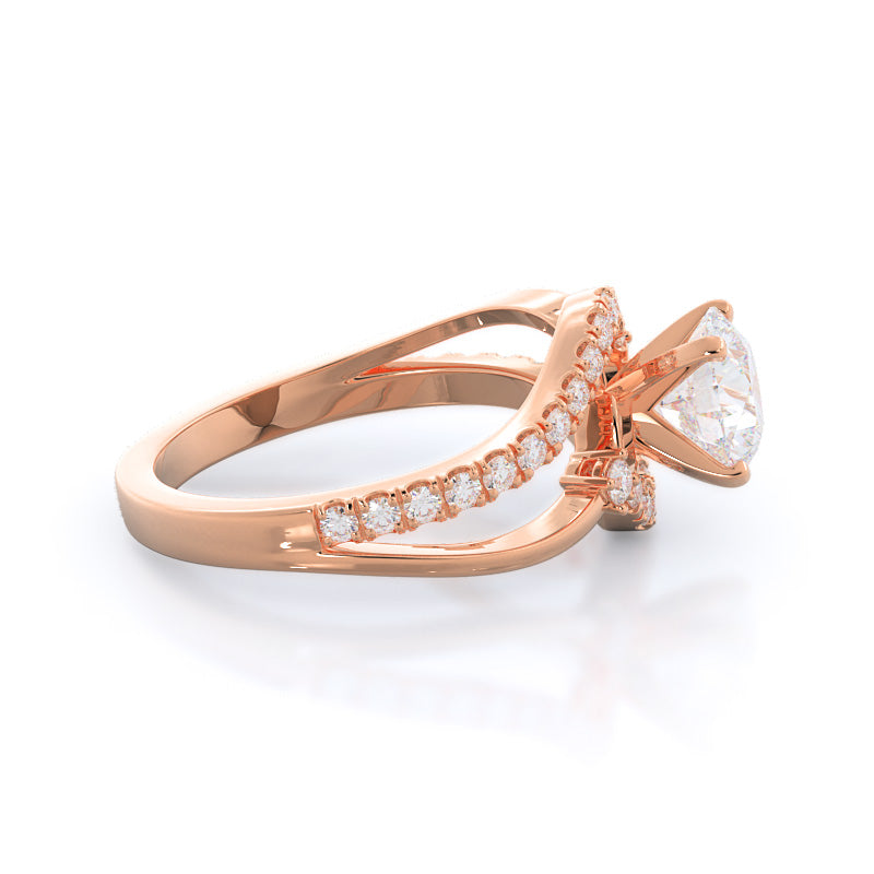 Round Cut Two Tone Bypass Diamond Engagement Ring with Lab Grown Diamond in 14KT Rose Gold view 3

