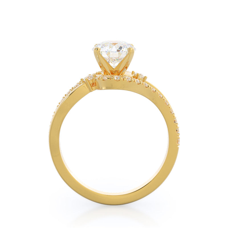 Two Tone Bypass Diamond Engagement Ring with Round Cut Diamond in 14KT Yellow Gold view 2
