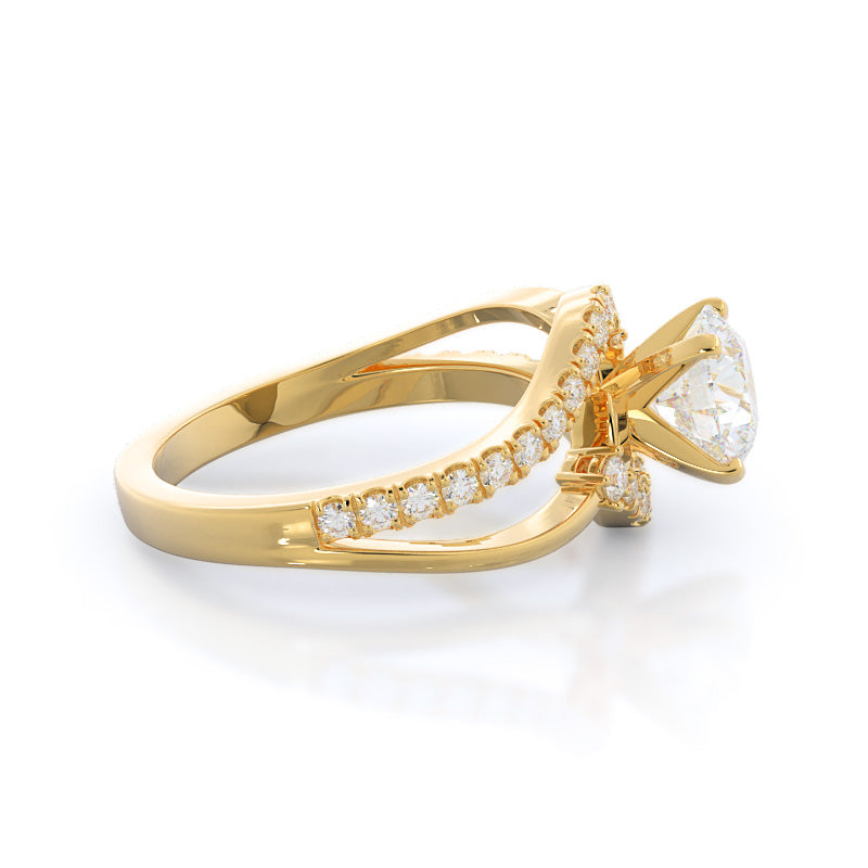 Round Cut Two Tone Bypass Diamond Engagement Ring with Lab Grown Diamond in 14KT Yellow Gold view 3
